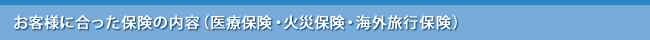 お客様に合った保険の内容（医療保険・火災保険・海外旅行保険）